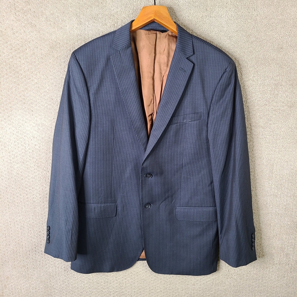 Jos A Bank Jacket Mens 44L Blue Striped Blazer Slim Fit Wool 2 Button Suit‎ Coat